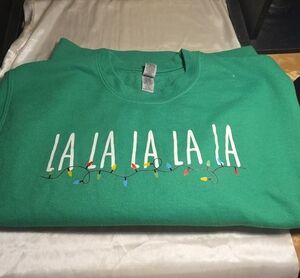 Gildan Green 'LA LA LA' Holiday Crewneck w/ String-Light Graphic